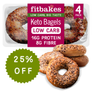 Pack of Fitbakes keto bagels with promotional text on a white background