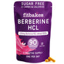 Purple package of fitbakes Berberine HCL capsules with text on a white background